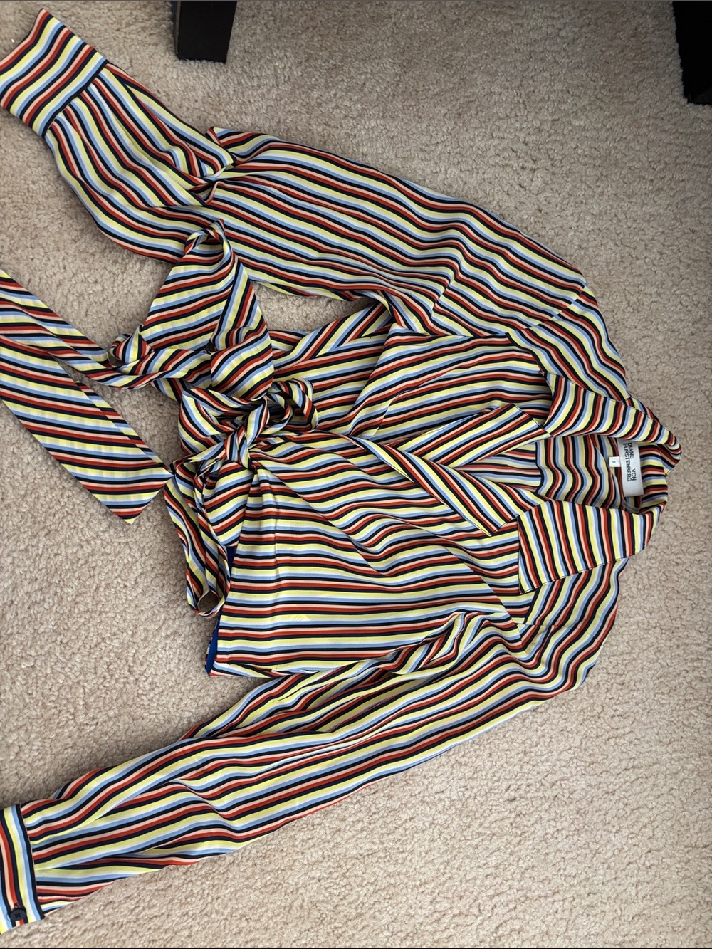 Diane Von Furstenberg Multicolor Striped Tie-Waist Button-Down Top